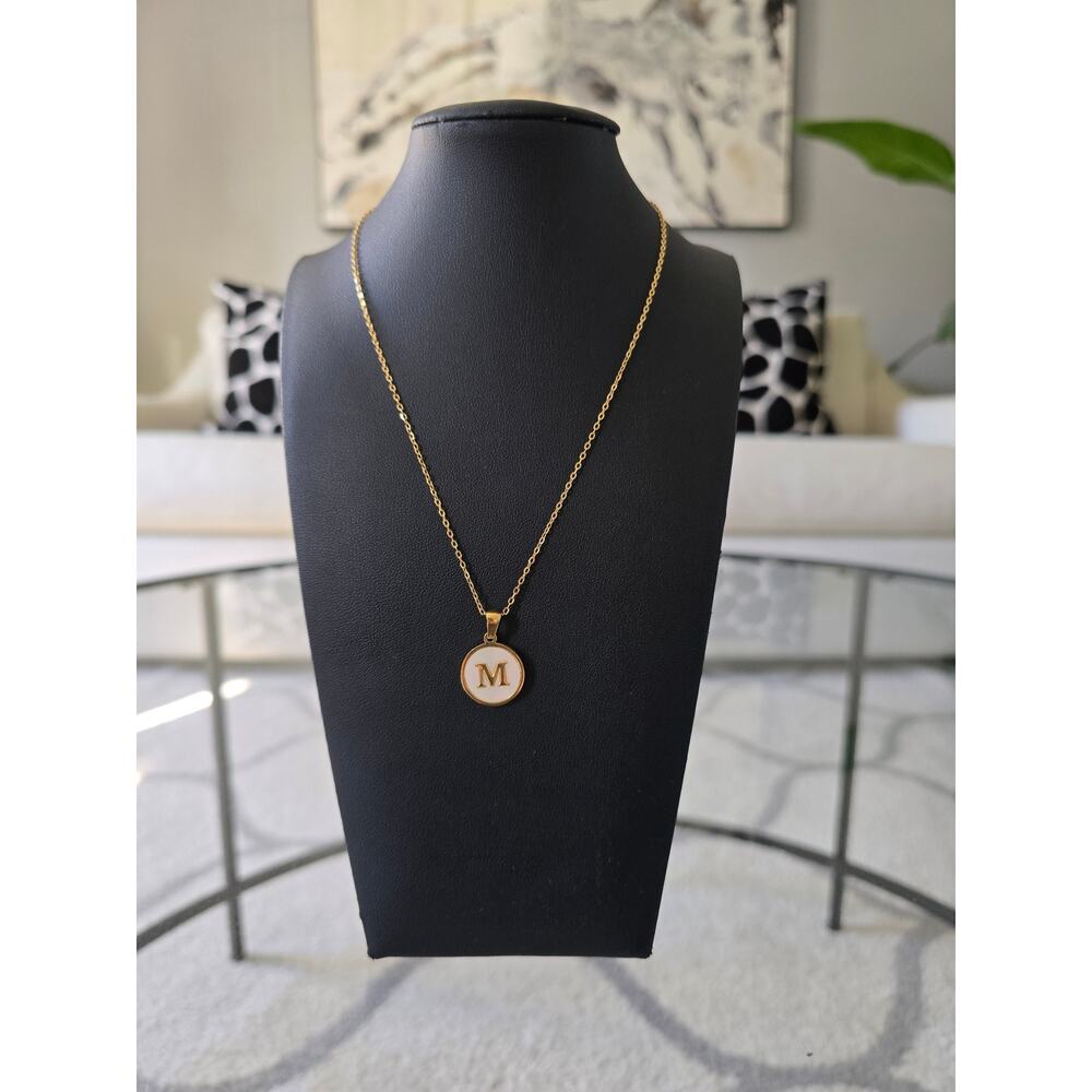 18KT Gold Plated Stainless Steel M Initial Round Necklace New